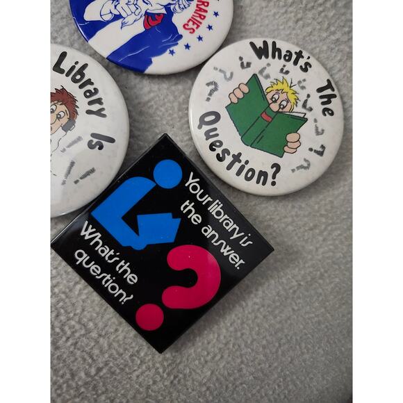 Lot 9 Vintage Library Pin Reading Books 1980s Free Libraries President Dino - Picture 3 of 10